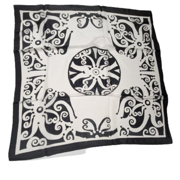 Black and White Silk Handpainted Square Scarf  - NEW - Picture 1 of 9